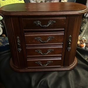 Vintage Mele Mini Wooden Armoire Jewelry Cabinet 11.5"Lx 5.5”Wx 9.5”H Mirror